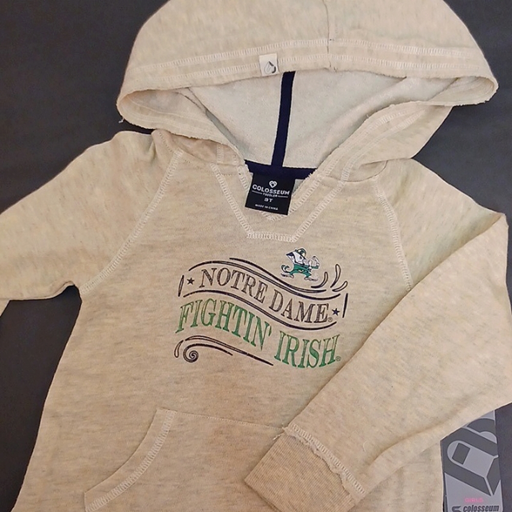 NWT Colosseum Notre Dsme Fighting Irish hoody 3T oatmeal girls